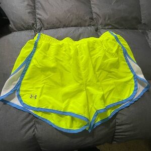 Under Armour White and Neon Yellow Athletic Shorts